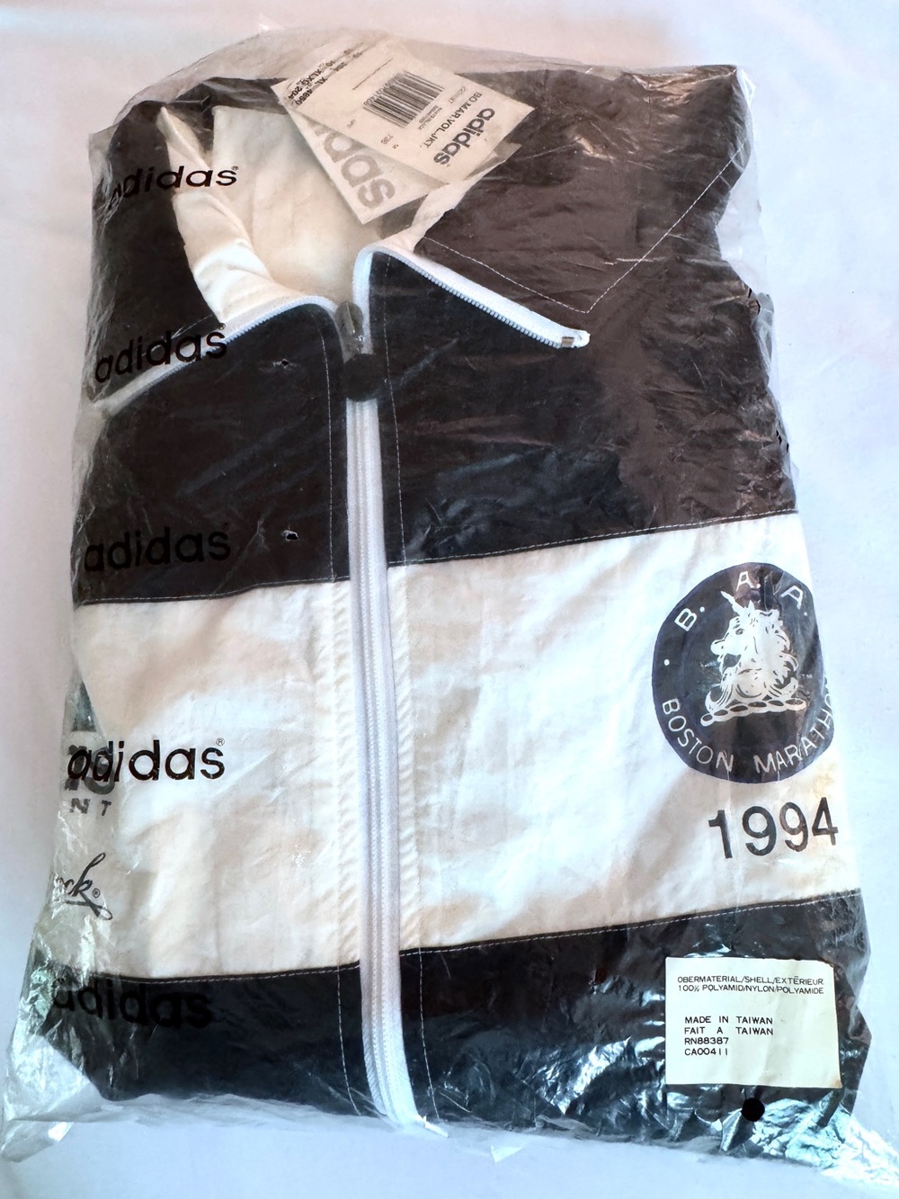 Vintage 1994 BOSTON MARATHON adidas (XL) Running Jacket-Black&White-NEW W/ TAGS - Picture 5 of 9
